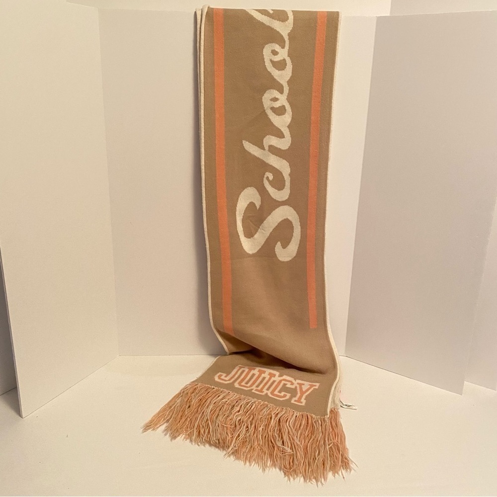 Juicy Couture Oversized Reversible School of Couture Scarf Peach/ Ivory/ Beige - Picture 10 of 15